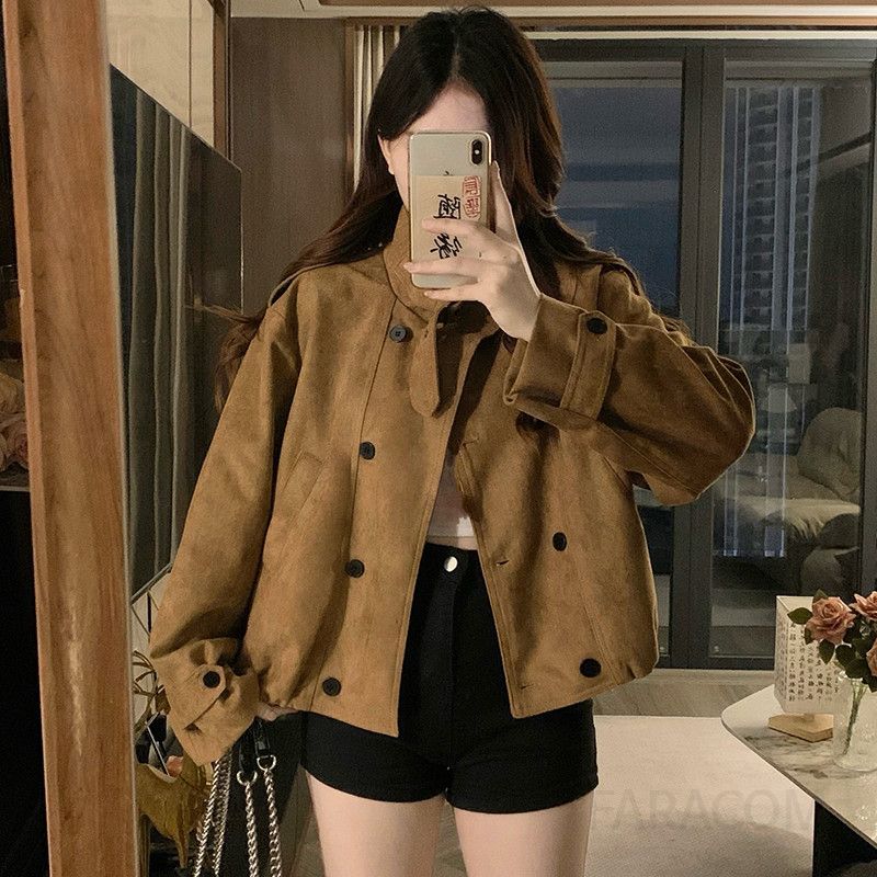 여성 루즈핏 부드러운 카라 크롭 숏 자켓 버튼업 점퍼 빅사이즈 간절기 아우터 데일리룩 하객룩 오피스룩 봄 가을 - 메인 이미지