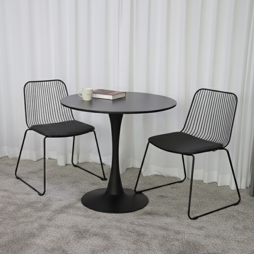 플로윙 블랙 원형 1인 2인 테이블 프리미엄 식탁 체어 세트 600
