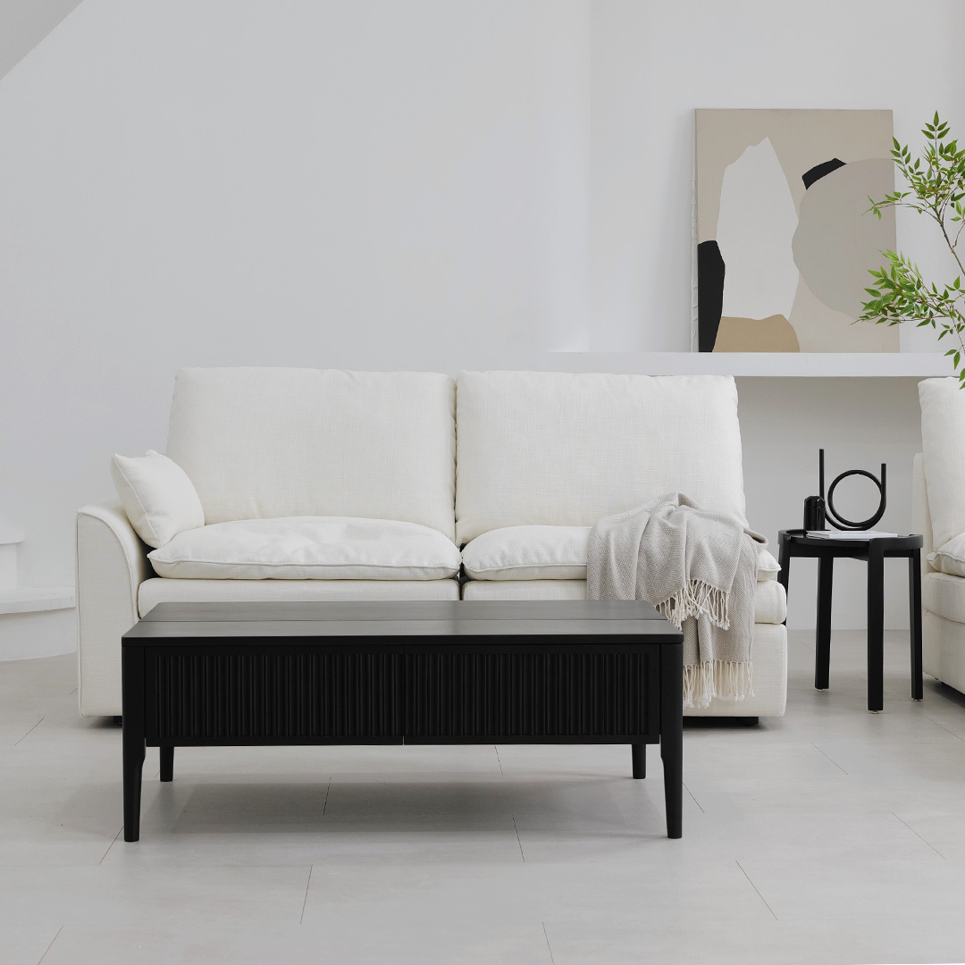 자야캠핑 포르보 직사각 원목 블랙 서랍형 리프트업 거실 소파 테이블