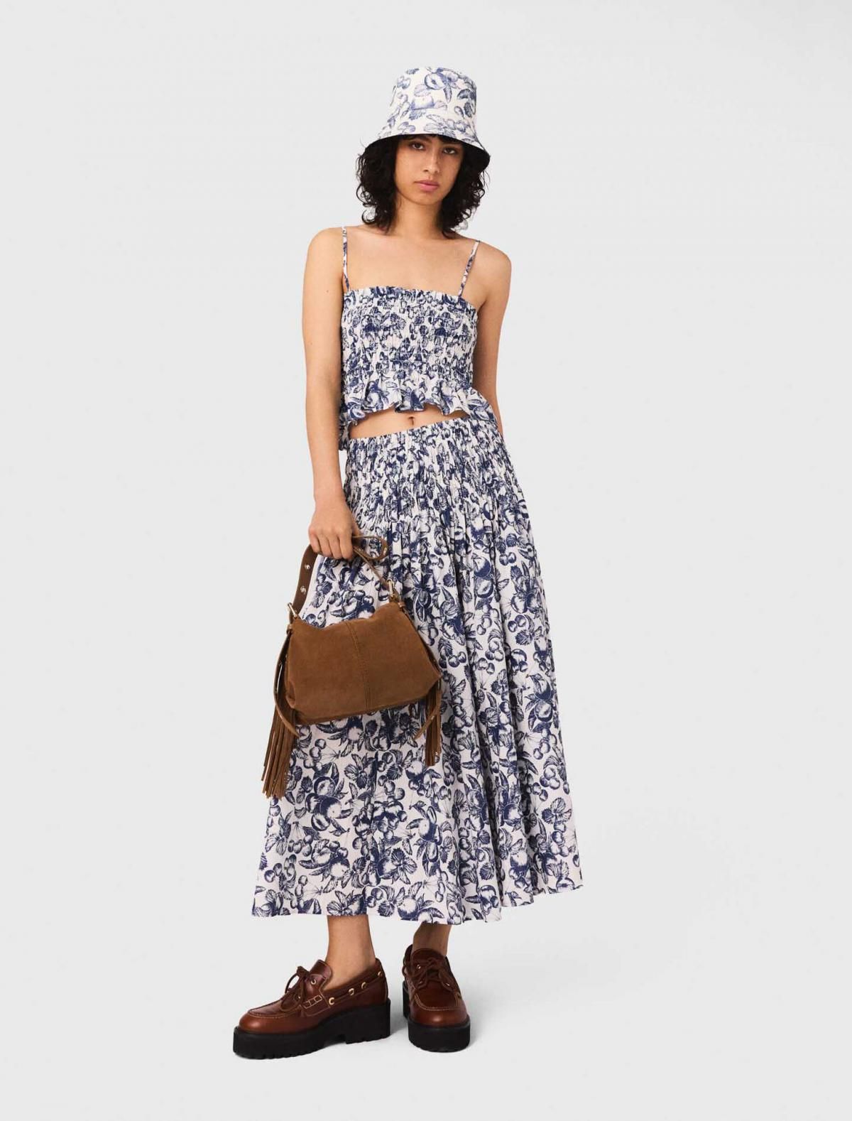 마쥬 프루티 패턴 롱 스모크 스커트 3661601964695 BLEU FRUITS PRINT - 상세 이미지 2