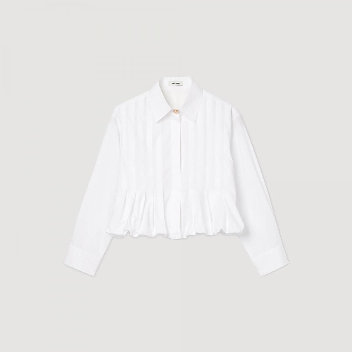 산드로 테크니컬 플리츠 크롭 블라우스 SFPCM01542_10 WEISS - 메인 이미지