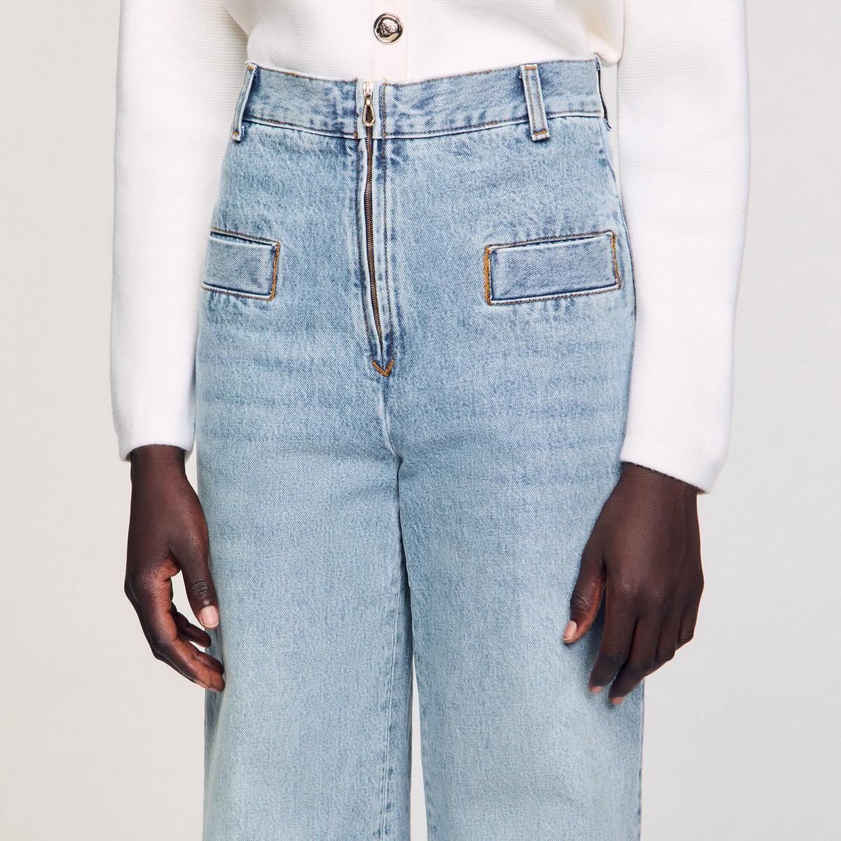 산드로 라이트 데님 하이웨이스트 와이드핏 청바지 SFPJE00467_4785 JEANSBLAU - 상세 이미지 4