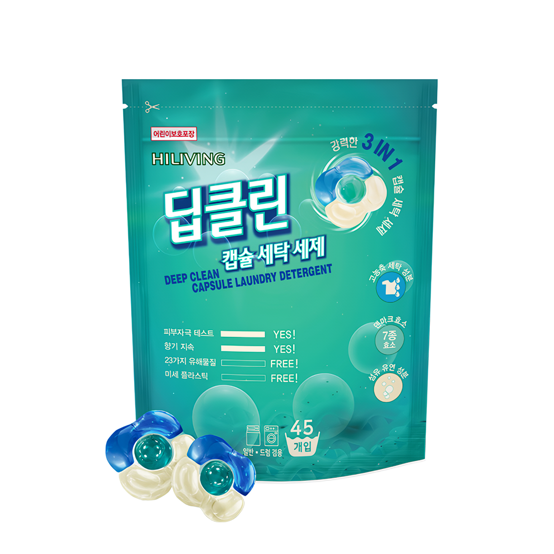 딥클린 캡슐 세탁 세제(일반 드럼 겸용) 45개입 - 상품 이미지