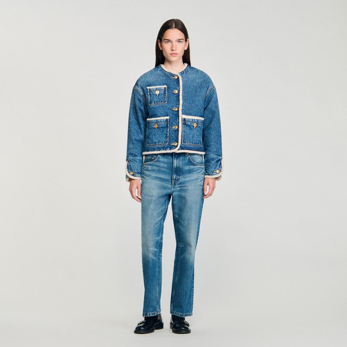 산드로 테크니컬 인조 퍼 안감 데님 재킷 SFPBL01177_4785 JEANSBLAU - 상세 이미지 3