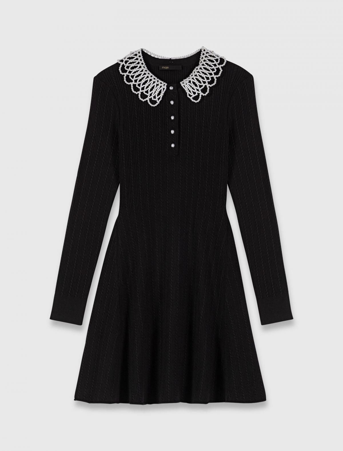 마쥬 프레피 진주카라 스트레치 니트 미니 원피스 3661601976551 SCHWARZ - 메인 이미지