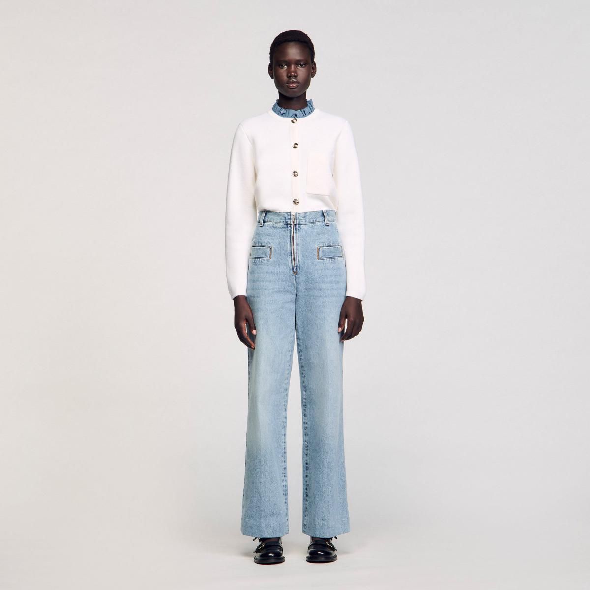 산드로 라이트 데님 하이웨이스트 와이드핏 청바지 SFPJE00467_4785 JEANSBLAU - 상세 이미지 3