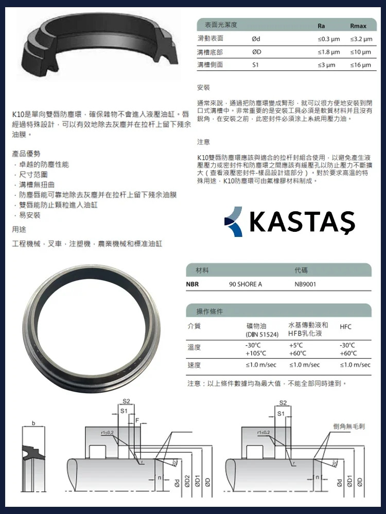 먼지 씰링 링 K10 GPW W17 니트릴 고무 유압 실린더 이단계 오일 씰