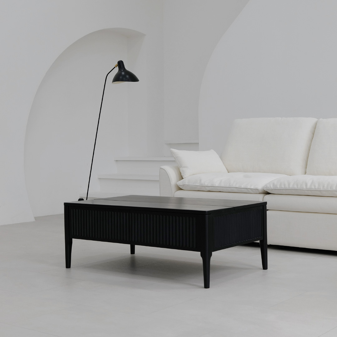 자야캠핑 포르보 직사각 원목 블랙 서랍형 리프트업 거실 소파 테이블