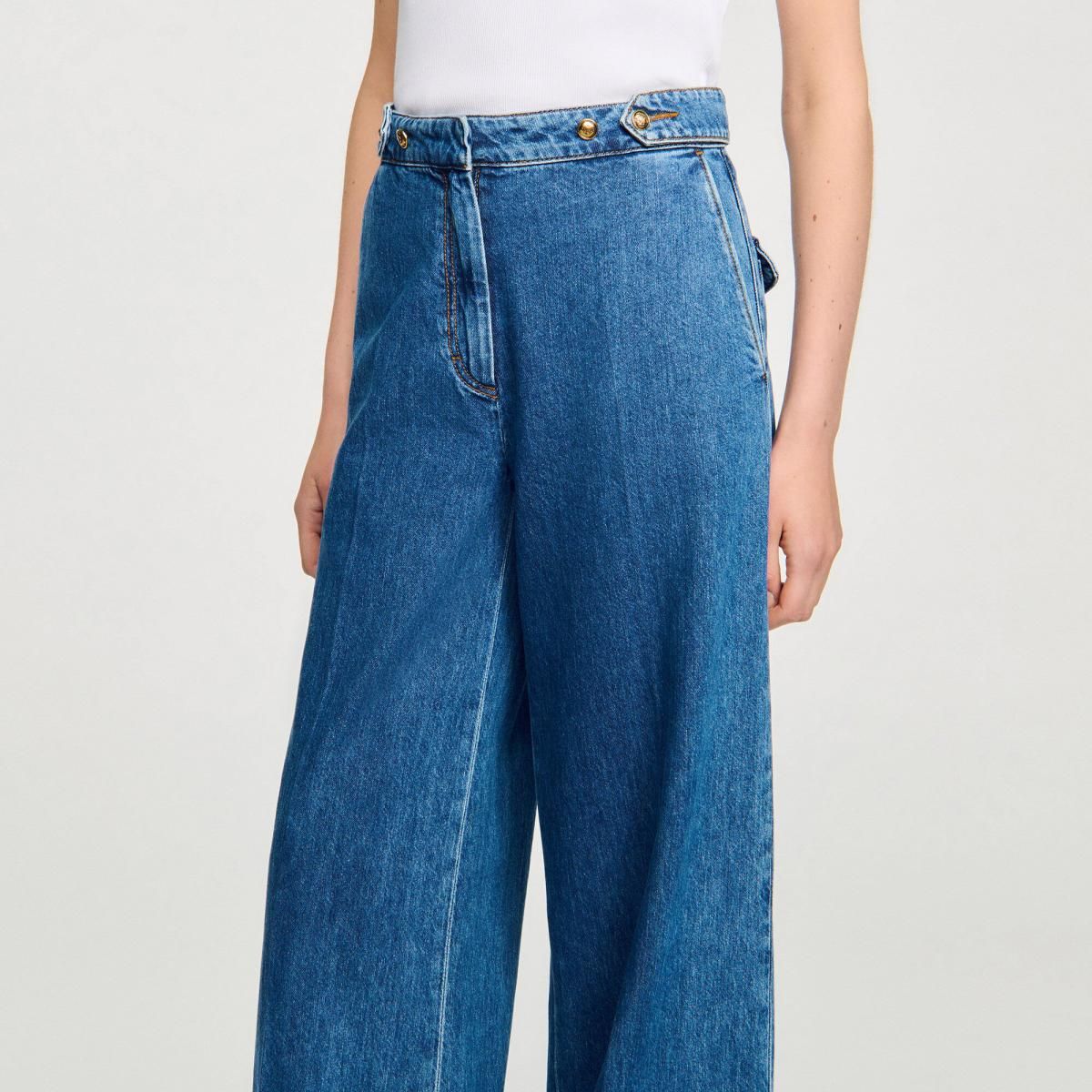 산드로 와이드핏 데님 하이웨이스트 청바지 SFPJE00751_4785 JEANSBLAU - 상세 이미지 4