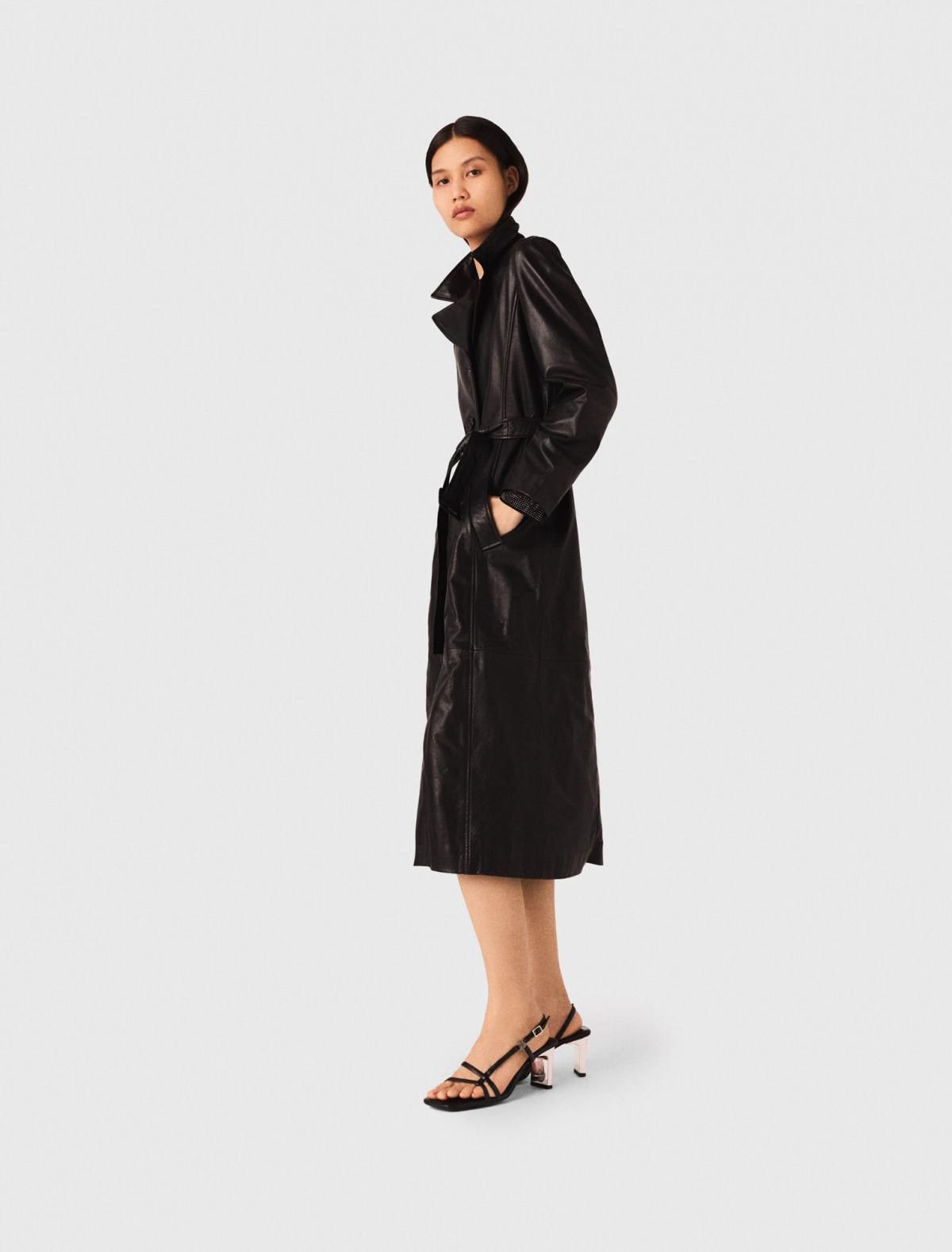 마쥬 테크니컬 레더 롱 트렌치코트 3661601975721 SCHWARZ - 상세 이미지 3