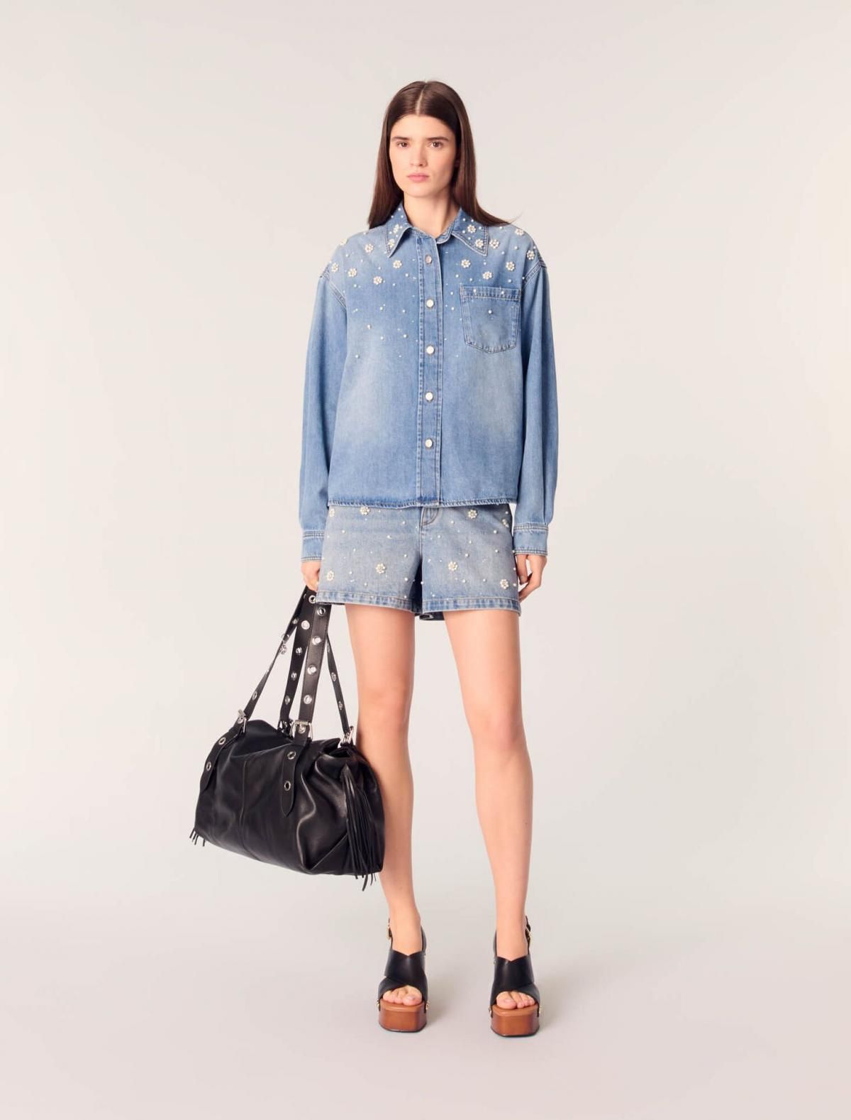 마쥬 데님 진주자수 플라워 긴팔 셔츠 3661601944659 BLAU - 상세 이미지 2