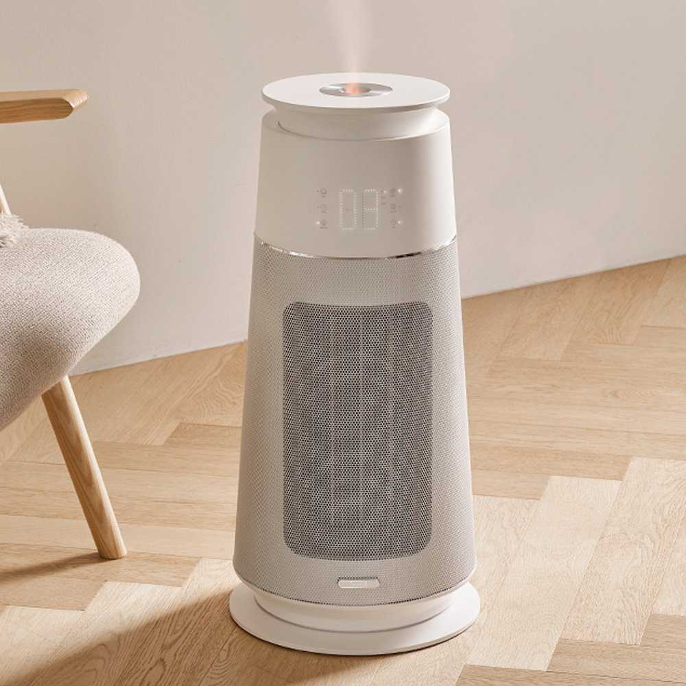 [가습기+온풍기 2in1] 프롬비 미스트 히터팬 자동회전 대형 PTC 온풍기 초음파 가습기 크림화이트 제품 이미지