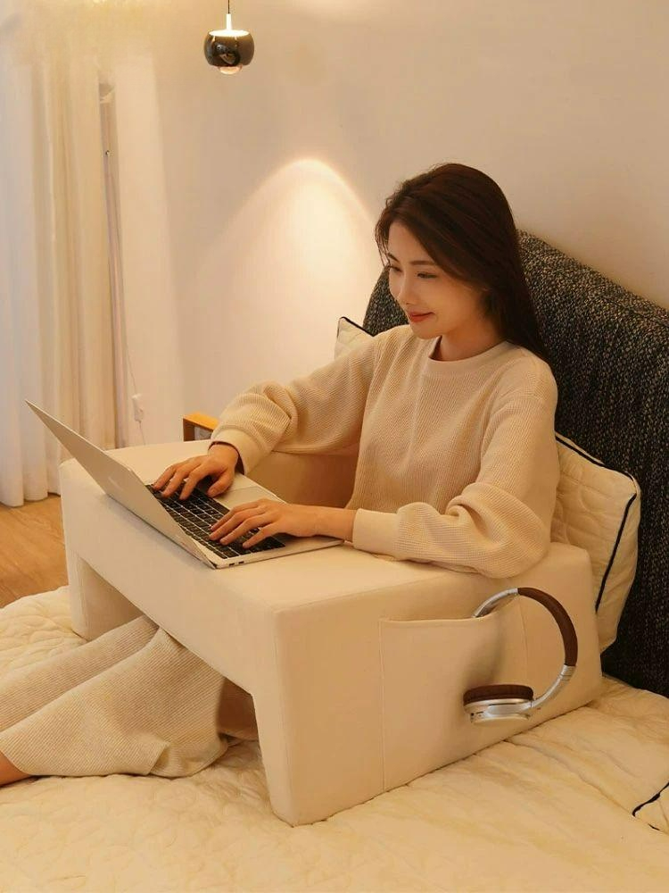 스터디쿠션 독서쿠션 접이식 미니 책상 소형 컴퓨터 테이블 푸쉬슈 플란넬-오프화이트 베이스 보드 - 메인 이미지