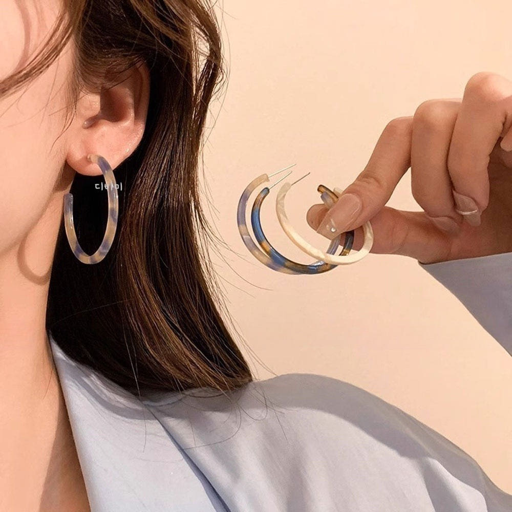 마블 레오파드 후크 큰 링귀걸이 심플 패턴 포인트 이어링 이미지 6