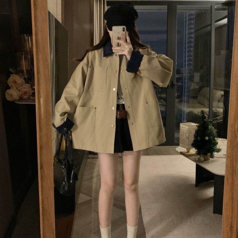 여성 카라 루즈핏 오버핏 박시핏 배색소매 데일리 캐주얼 간절기 아방핏 자켓 점퍼 재킷 바람막이 아우터 봄 가을 - 상세 이미지 2