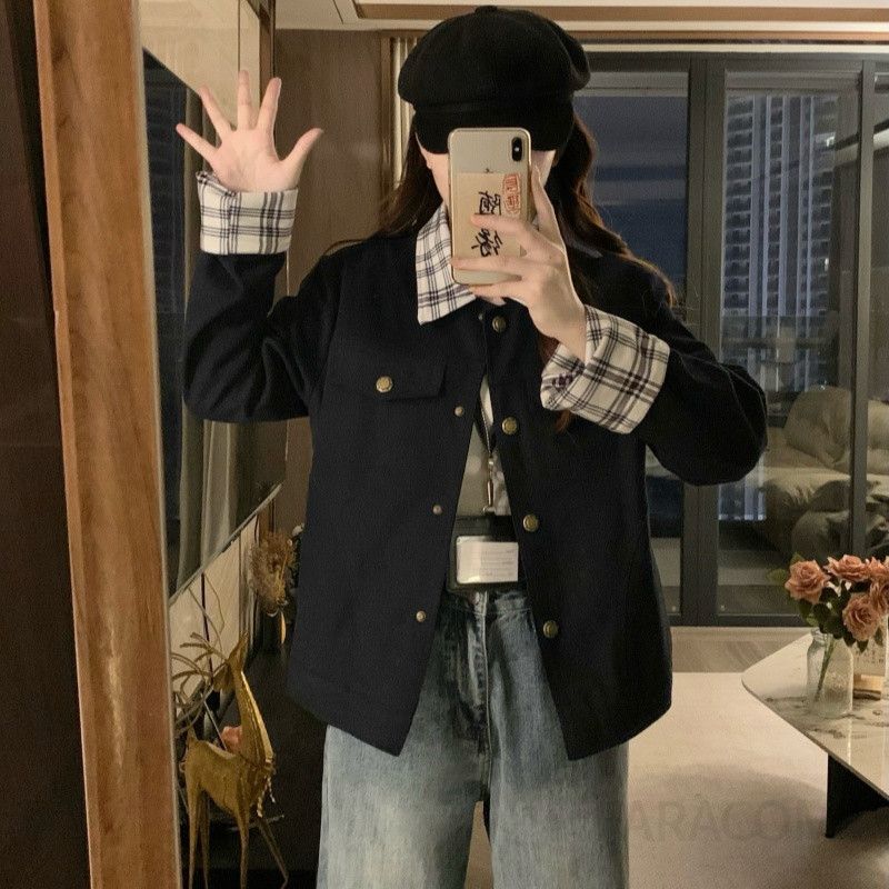 여성 빅사이즈 캐주얼 데일리 오피스룩 베이직 카라넥 오버핏 루즈핏 간절기 아우터 자켓 점퍼 블루종 하객룩 출근룩 봄 가을 - 상세 이미지 3