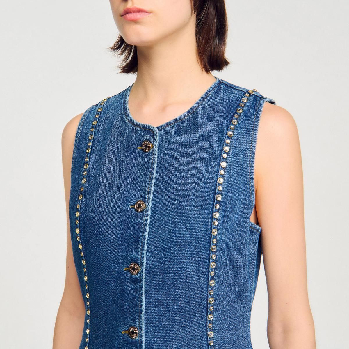 산드로 스트라스 데님 테크니컬 베스트 SFPTO00837_4785 JEANSBLAU - 상세 이미지 4