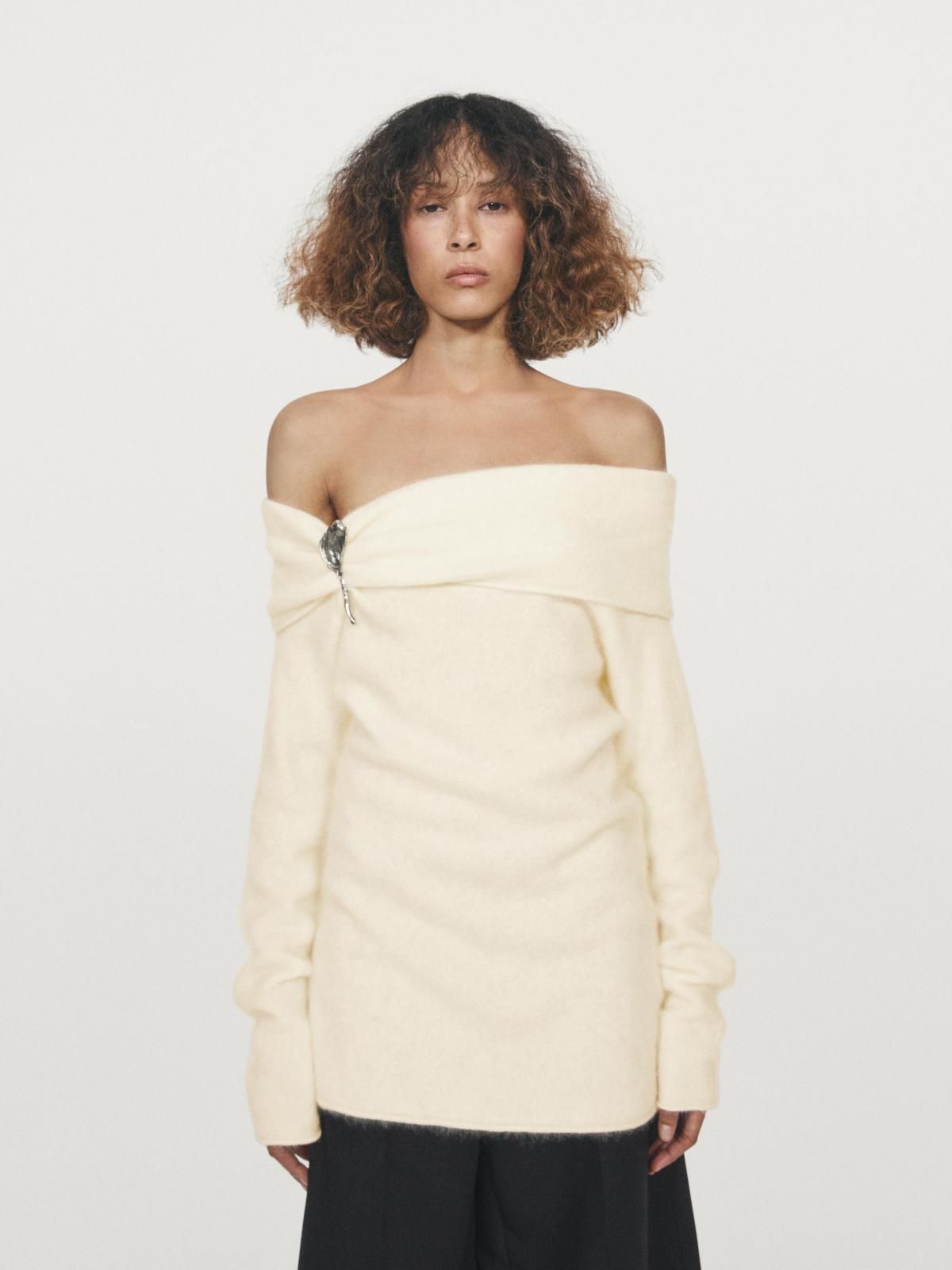 마시모두띠 오프숄더 소프트 울 캐시미어 스웨터 5828/939 OFF WHITE - 상세 이미지 3