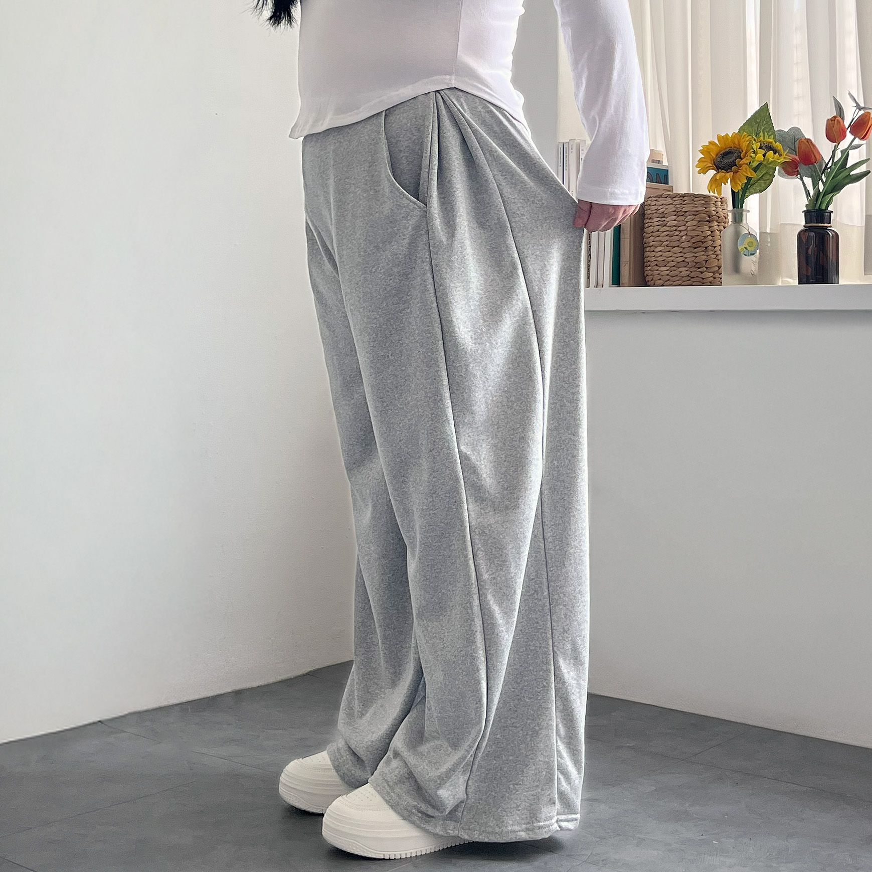 1+1 핀턱바지 키작녀 와이드팬츠 - 상세 이미지 4