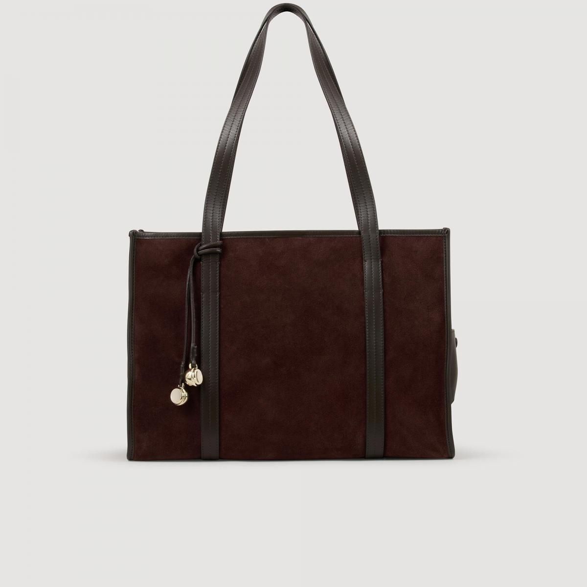 산드로 소프트 스웨이드 쇼퍼백 브라운 SFASA01522 MAHOGANY - 메인 이미지
