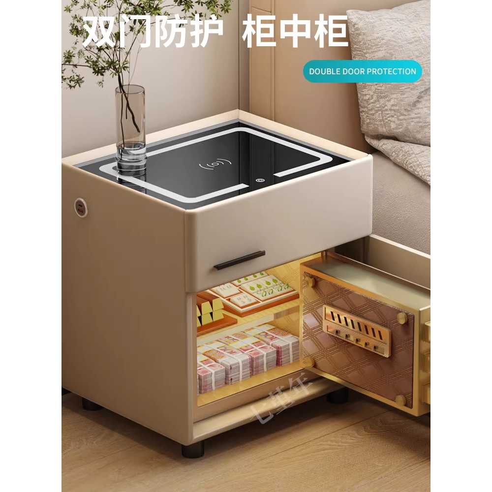 스마트 협탁 금고 침대옆 서랍형 비밀 수납 보안함 세이프 그레이 35CM (무선+USB) - 상세 이미지 4