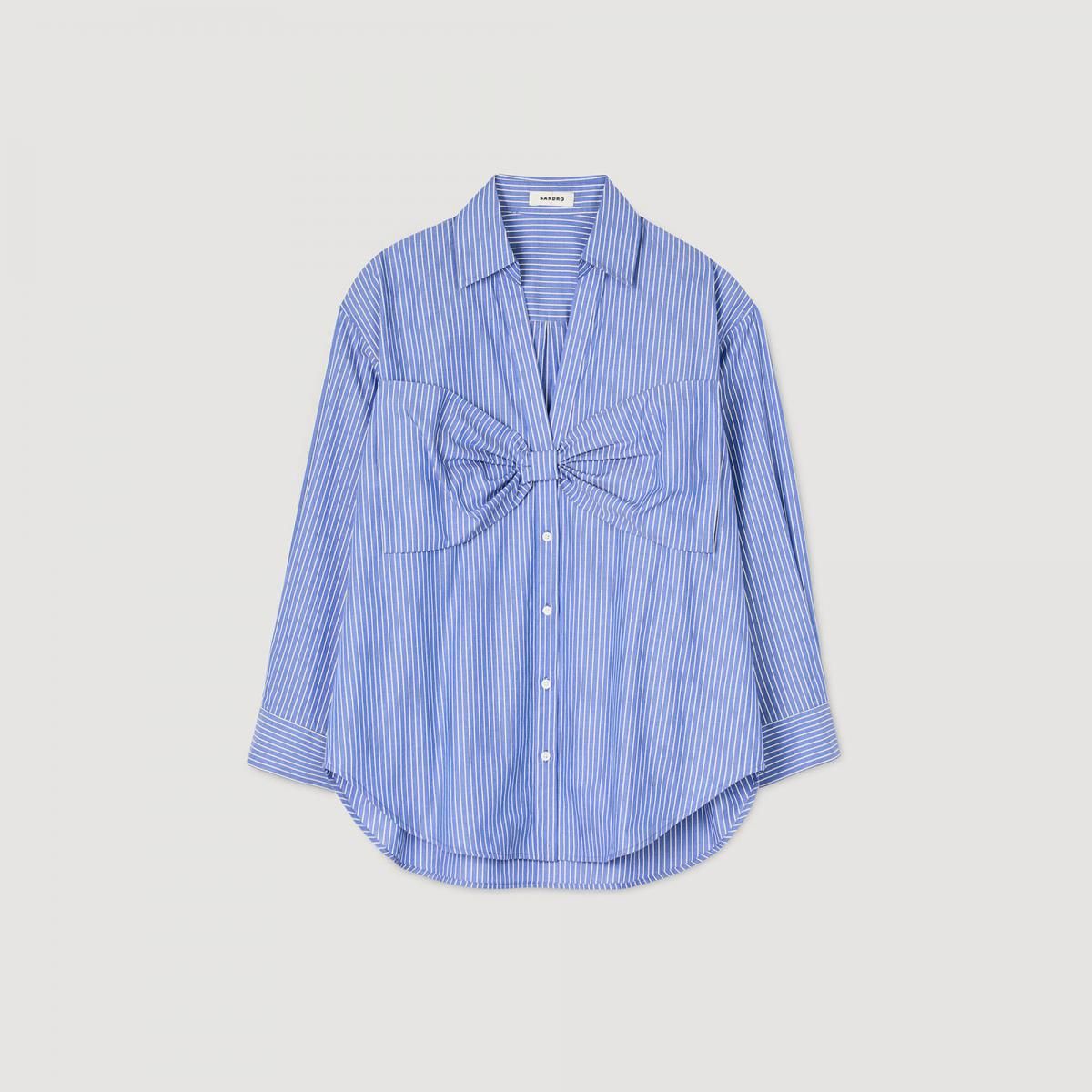산드로 스트라이프 오버사이즈 리본 셔츠 블라우스 SFPCM01457_D251 BLAU / WEISS - 상품 이미지