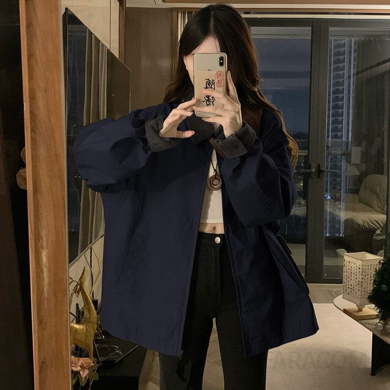 여성 빅사이즈 카라 오버핏 루즈핏 바람막이 자켓 점퍼 아우터 데일리 간절기 코디 봄 가을 - 상세 이미지 3