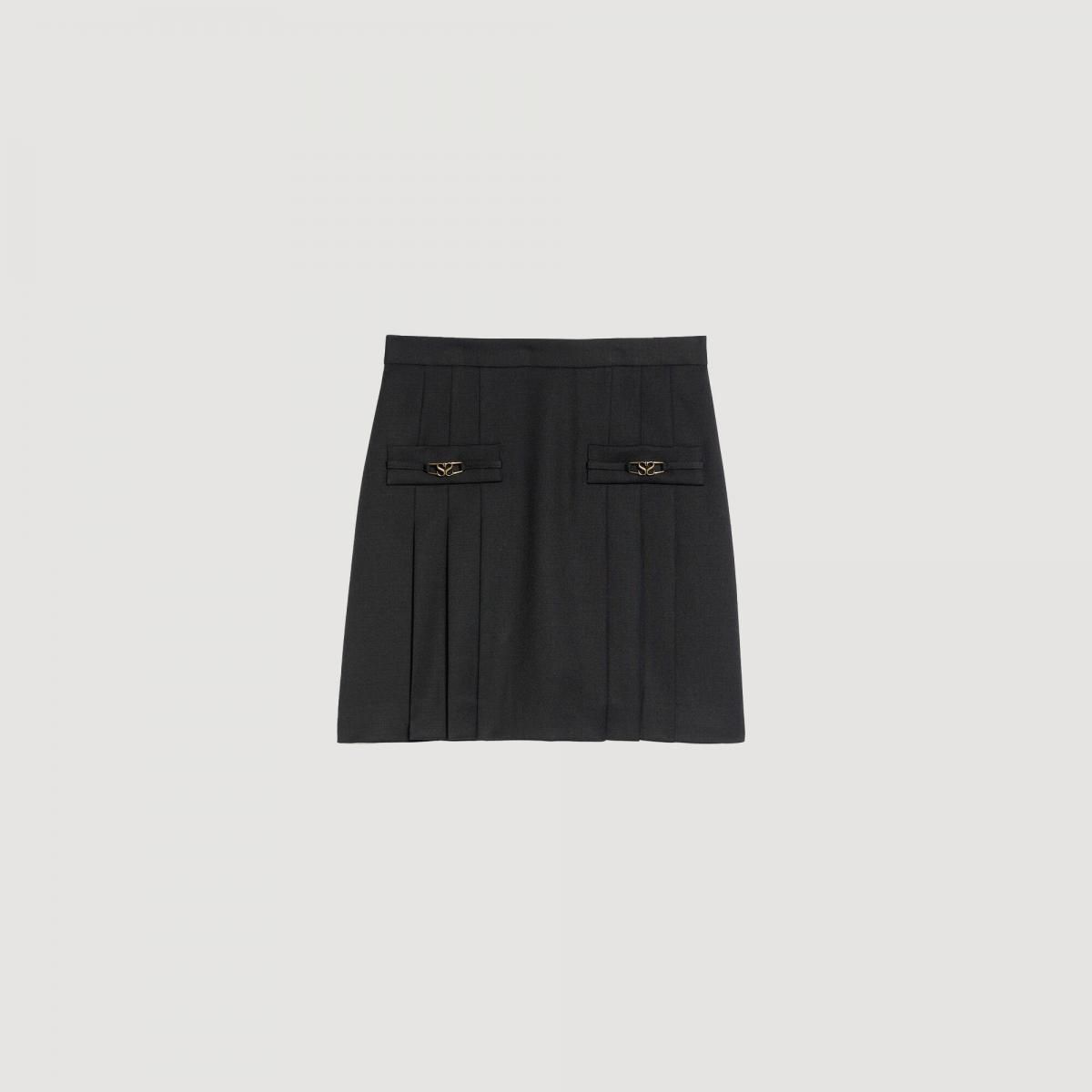 산드로 클래식 플리츠 미니 스커트 블랙 SFPJU00444_20 SCHWARZ - 메인 이미지