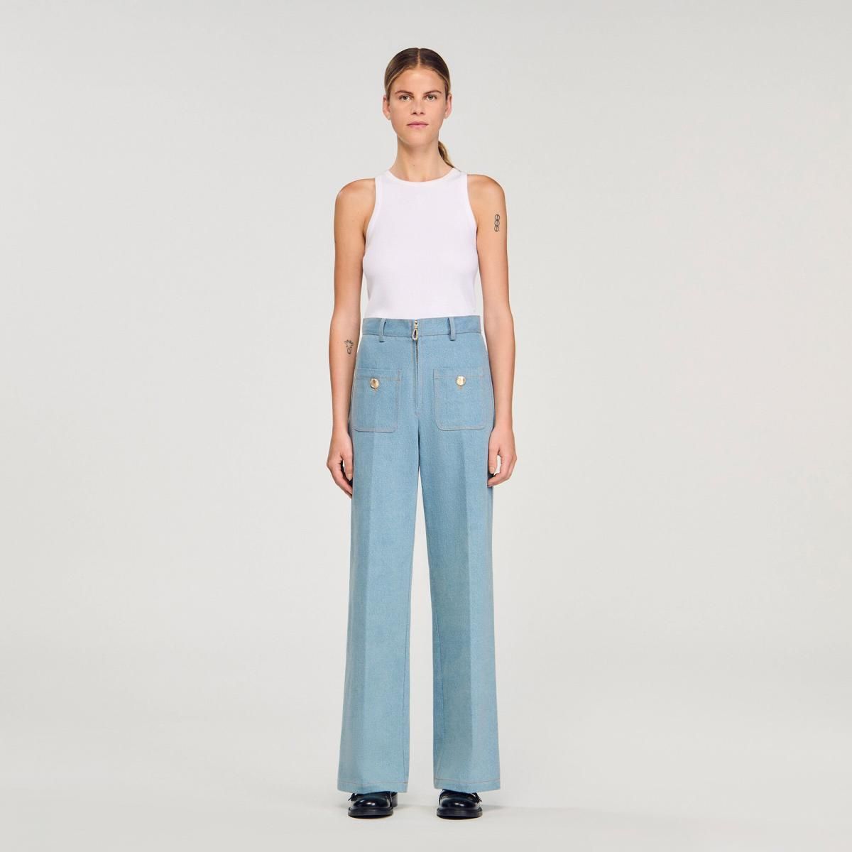 산드로 트렌디 데님 하이웨이스트 와이드핏 청바지 SFPJE00773_4785 JEANSBLAU - 상세 이미지 3