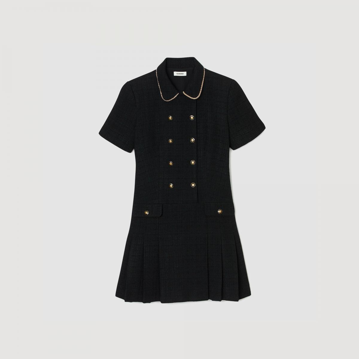 산드로 트위드 진주 버튼 미니 원피스 SFPRO04594_20 SCHWARZ - 상품 이미지