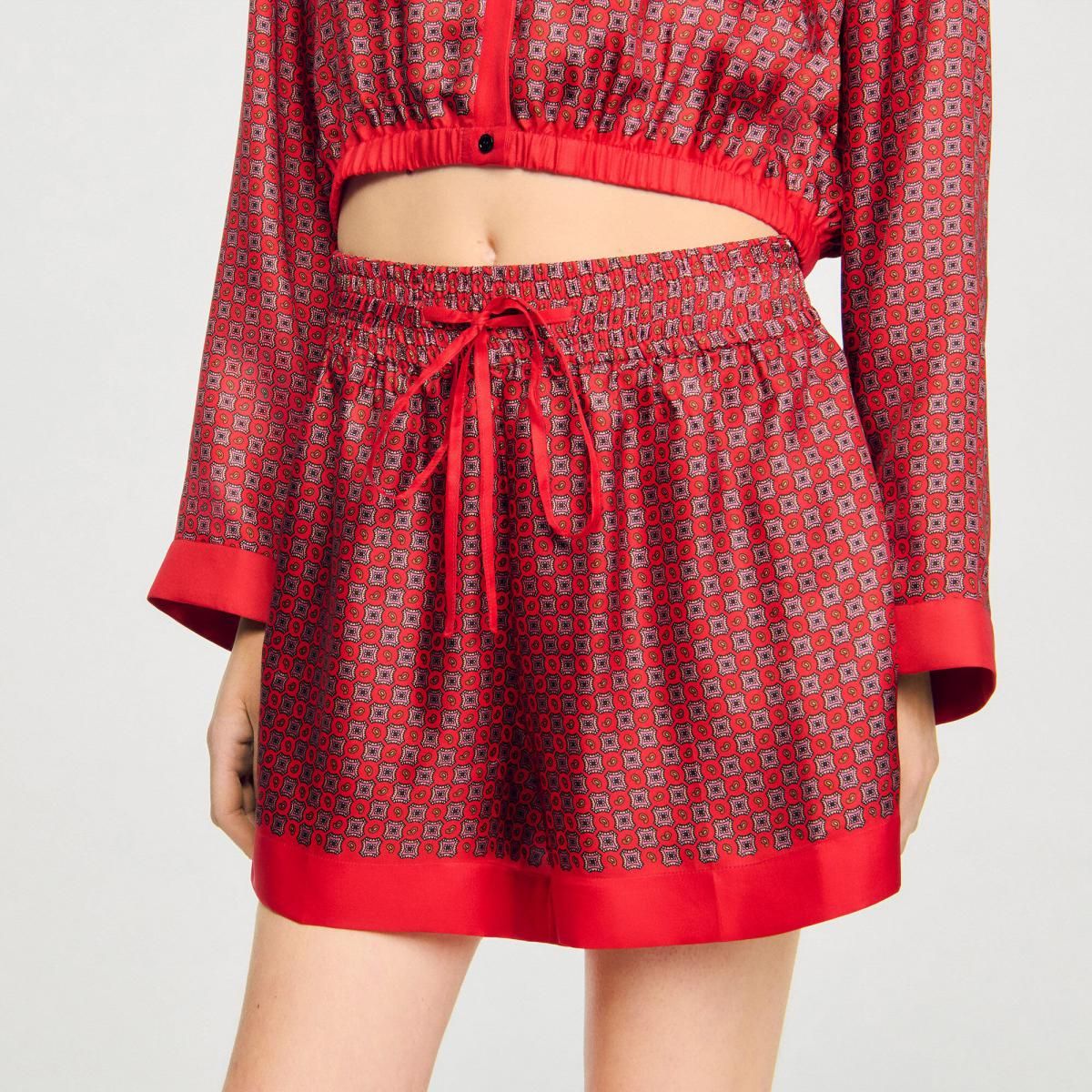 산드로 에스닉 프린트 플루이드 박서핏 반바지 SFPSH00542_C124 ROUGE / ROSE - 상세 이미지 4