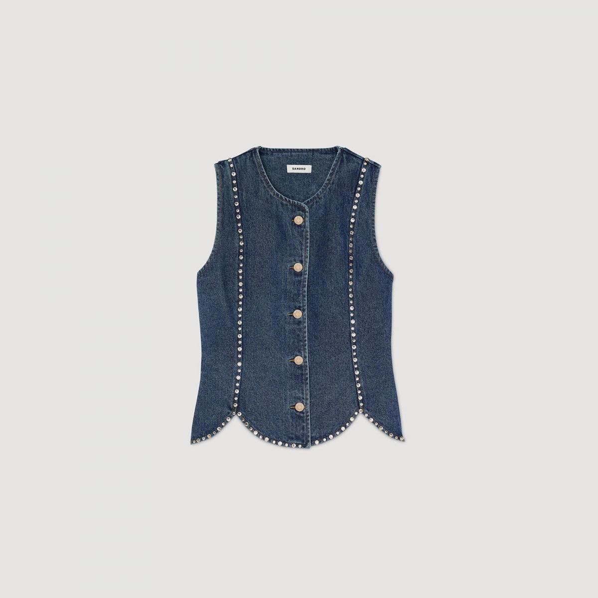 산드로 스트라스 데님 테크니컬 베스트 SFPTO00837_4785 JEANSBLAU - 메인 이미지