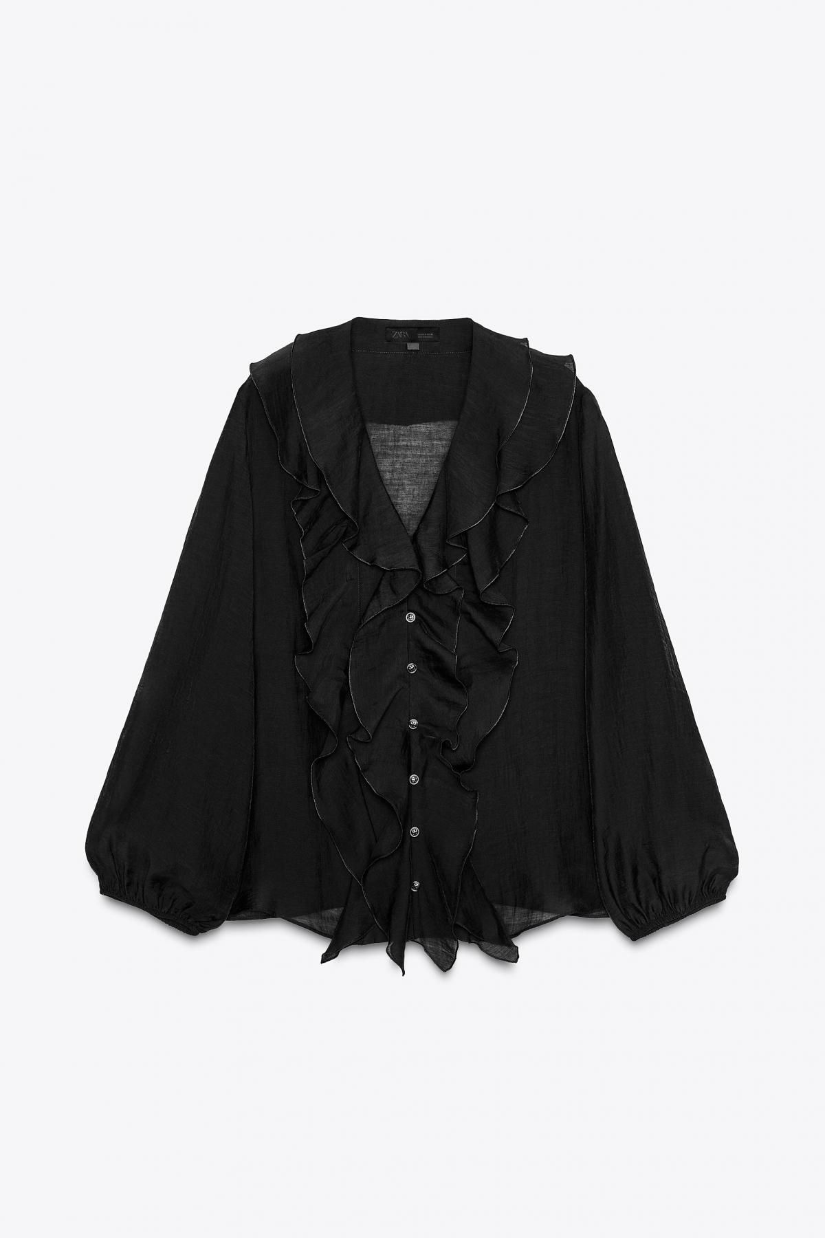 자라 러플 블랙 브이넥 퍼프슬리브 블라우스 4043/073 BLACK - 상품 이미지