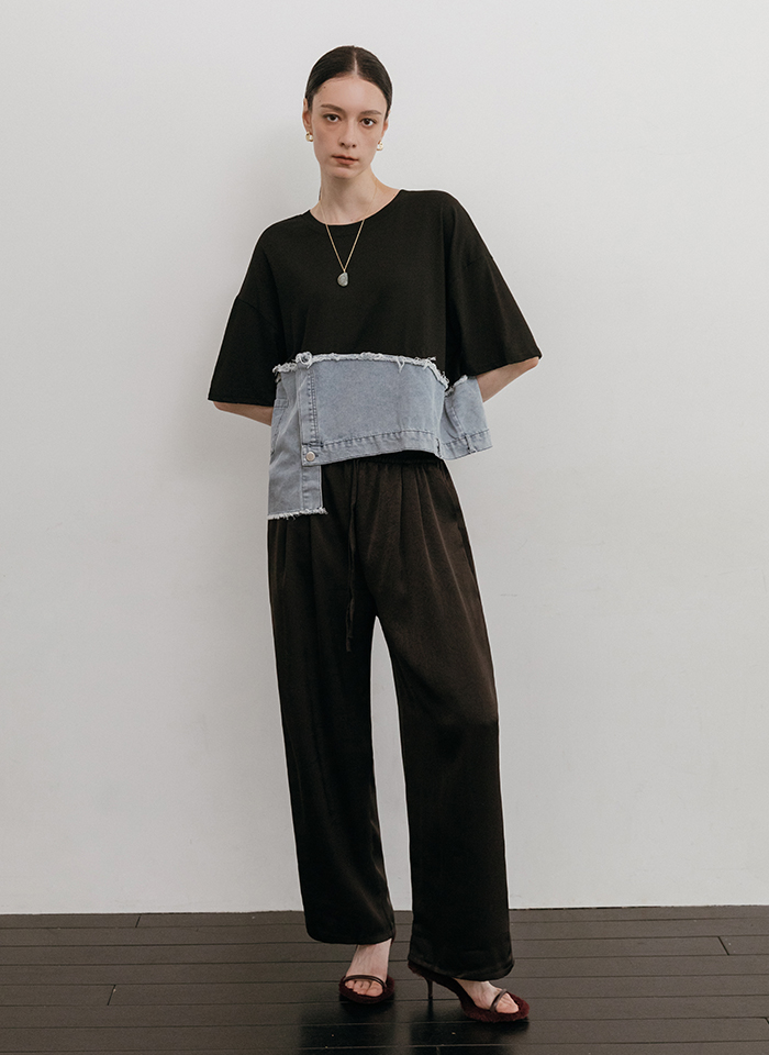 투핀턱 밴딩 새틴 와이드 팬츠 2color - 상세 이미지 4