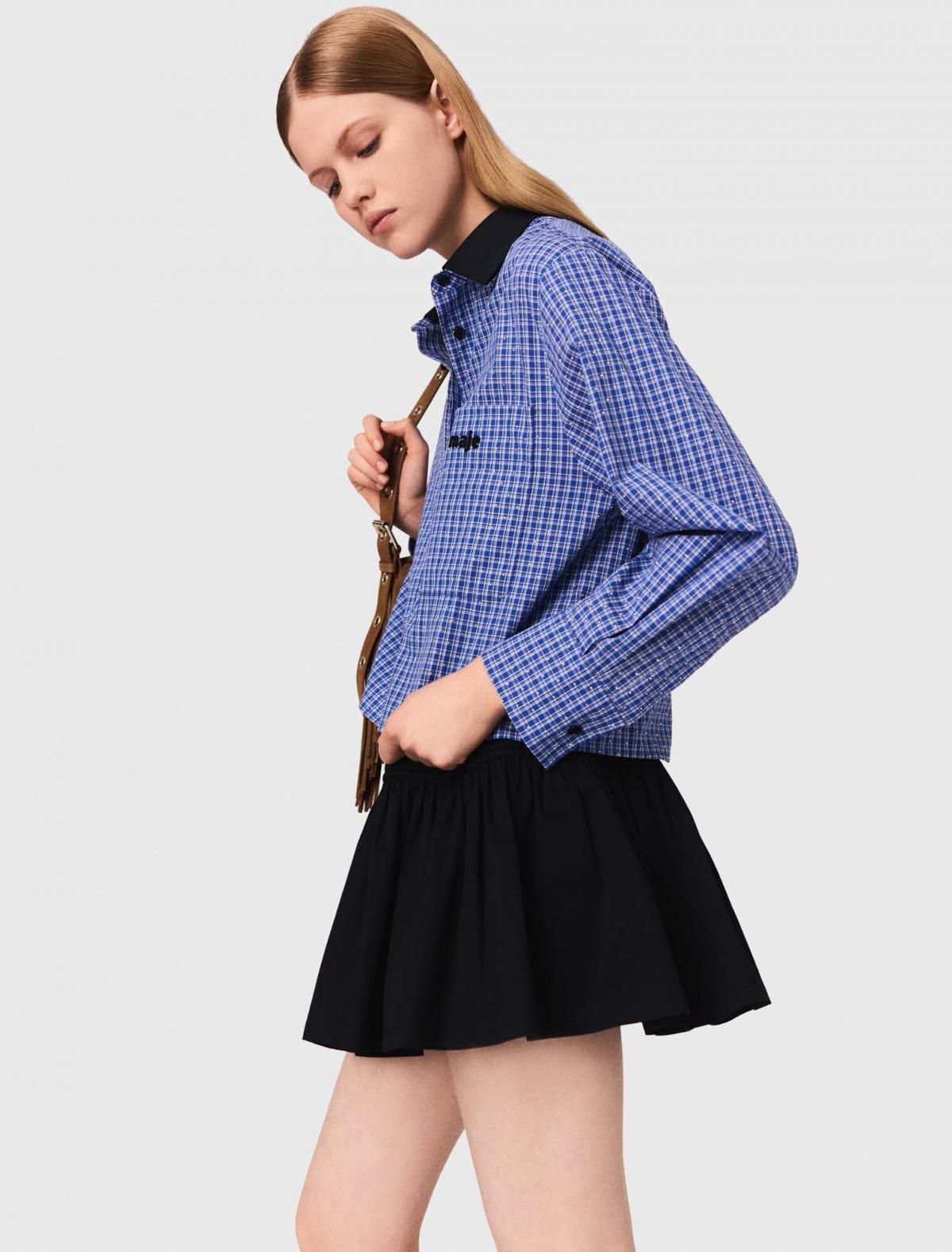마쥬 탈부착 더블카라 스트라스 디테일 체크 크롭 셔츠 3661601967818 BLEUS CARREAUX STRASS PRINT - 상세 이미지 3