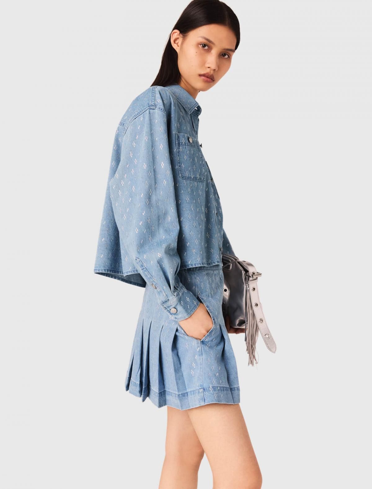 마쥬 크롭 데님 셔츠 스트라스 장식 3661601969386 BLEU DENIM - 상세 이미지 3