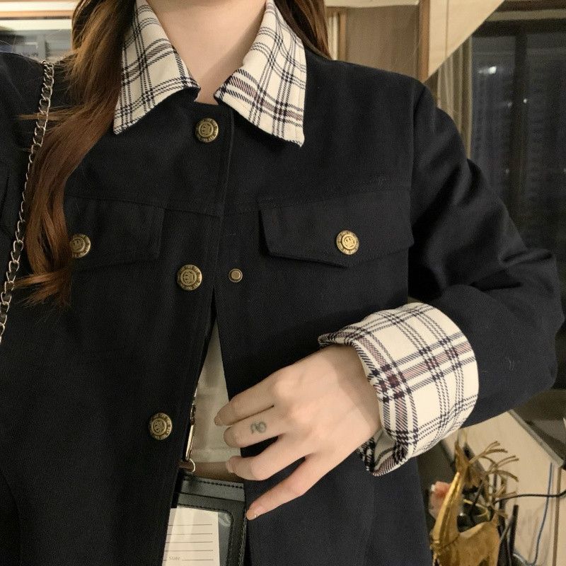 여성 빅사이즈 캐주얼 데일리 오피스룩 베이직 카라넥 오버핏 루즈핏 간절기 아우터 자켓 점퍼 블루종 하객룩 출근룩 봄 가을 - 상세 이미지 4