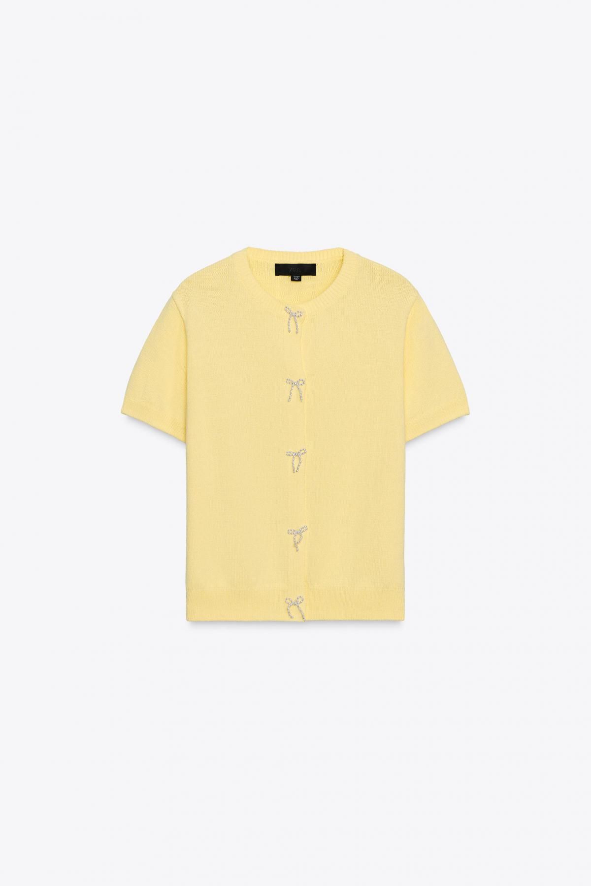자라 러블리 라운드넥 진주 타이 숏슬리브 카디건 1473/005 YELLOW - 메인 이미지
