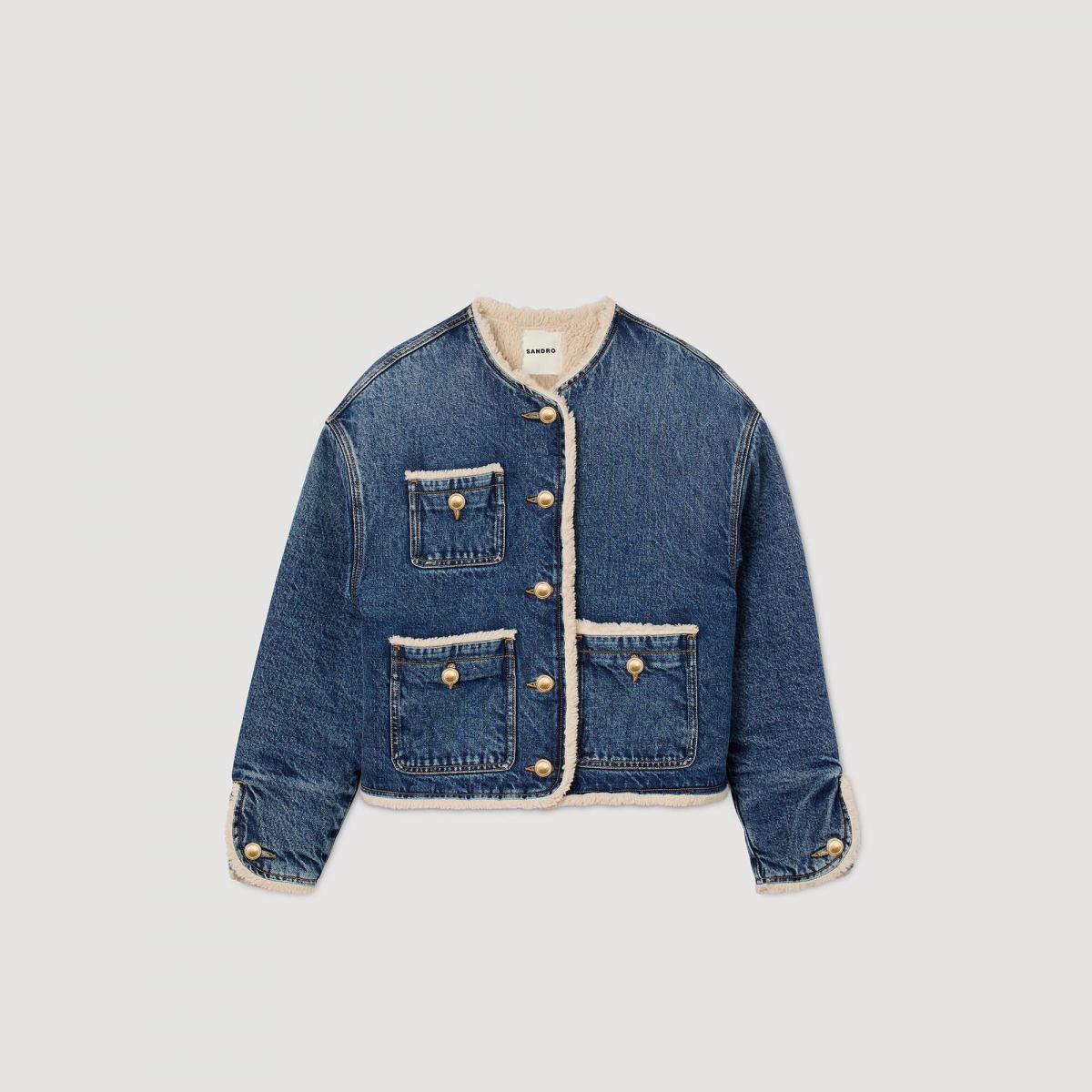 산드로 테크니컬 인조 퍼 안감 데님 재킷 SFPBL01177_4785 JEANSBLAU - 메인 이미지