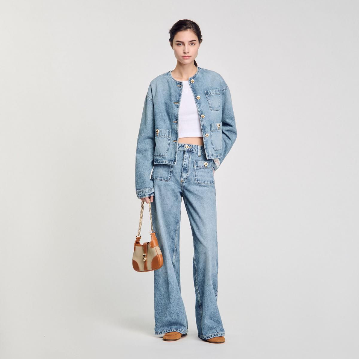 산드로 트렌디 와이드핏 연청 워시드 청바지 SFPJE00732_4785 JEANSBLAU - 상세 이미지 2