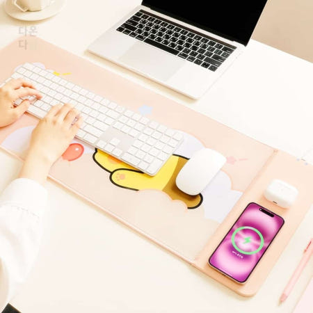 다온다샵 춘식이 무선충전 마우스 장패드 핑크 게이밍패드 고속충전마우스패드 키보드장패드 춘식이마우스패드 고속무선충전기