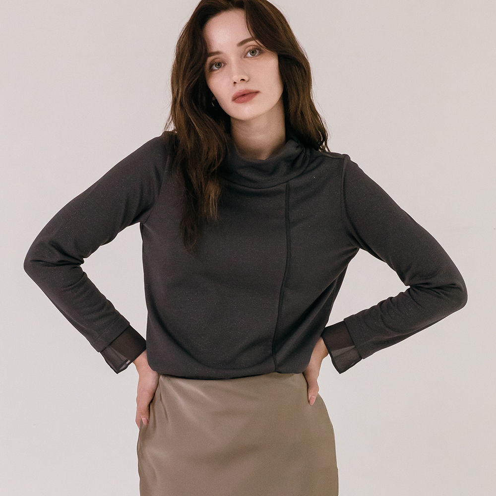 88까지 시스루 소매포인트 반폴라 기모 티셔츠 - 상품 이미지