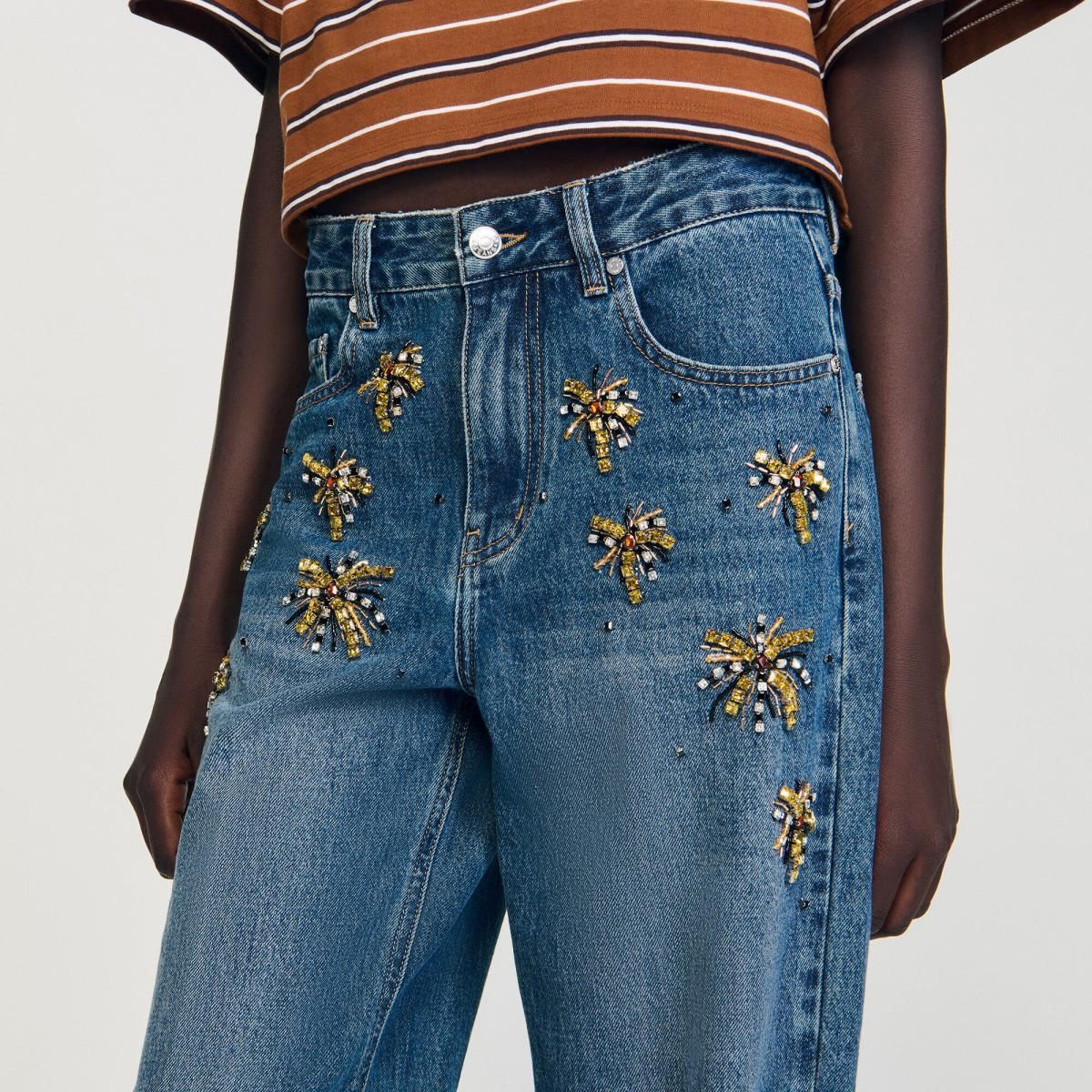 산드로 스트라스 스트레이트핏 데님 청바지 SFPJE00788_4785 JEANSBLAU - 상세 이미지 4