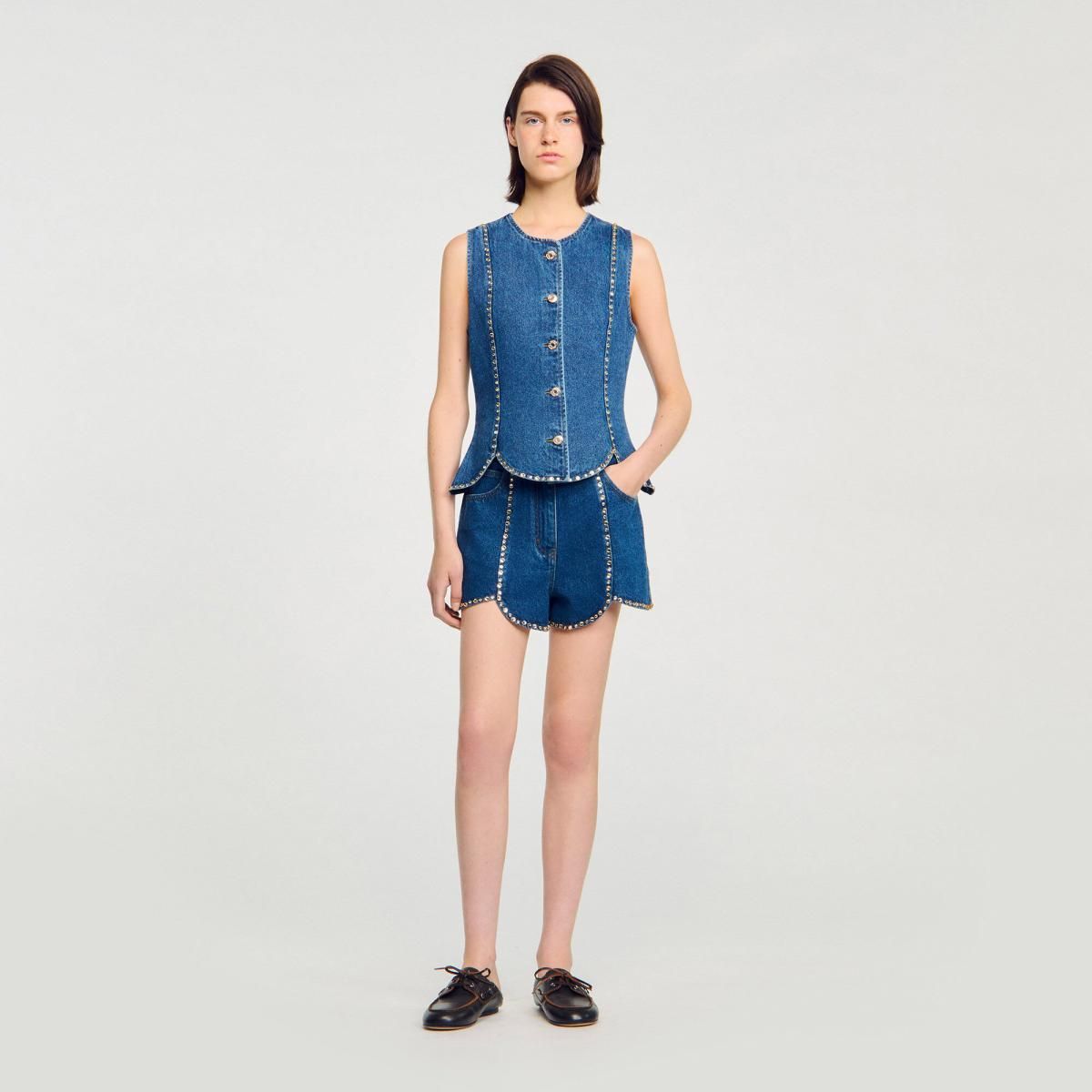 산드로 스트라스 데님 테크니컬 베스트 SFPTO00837_4785 JEANSBLAU - 상세 이미지 2