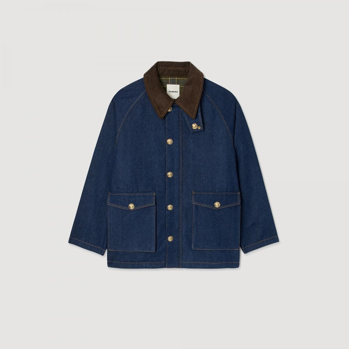 산드로 워크웨어 데님 코듀로이카라 데님재킷 SFPOU00710_4785 JEANSBLAU - 상품 이미지