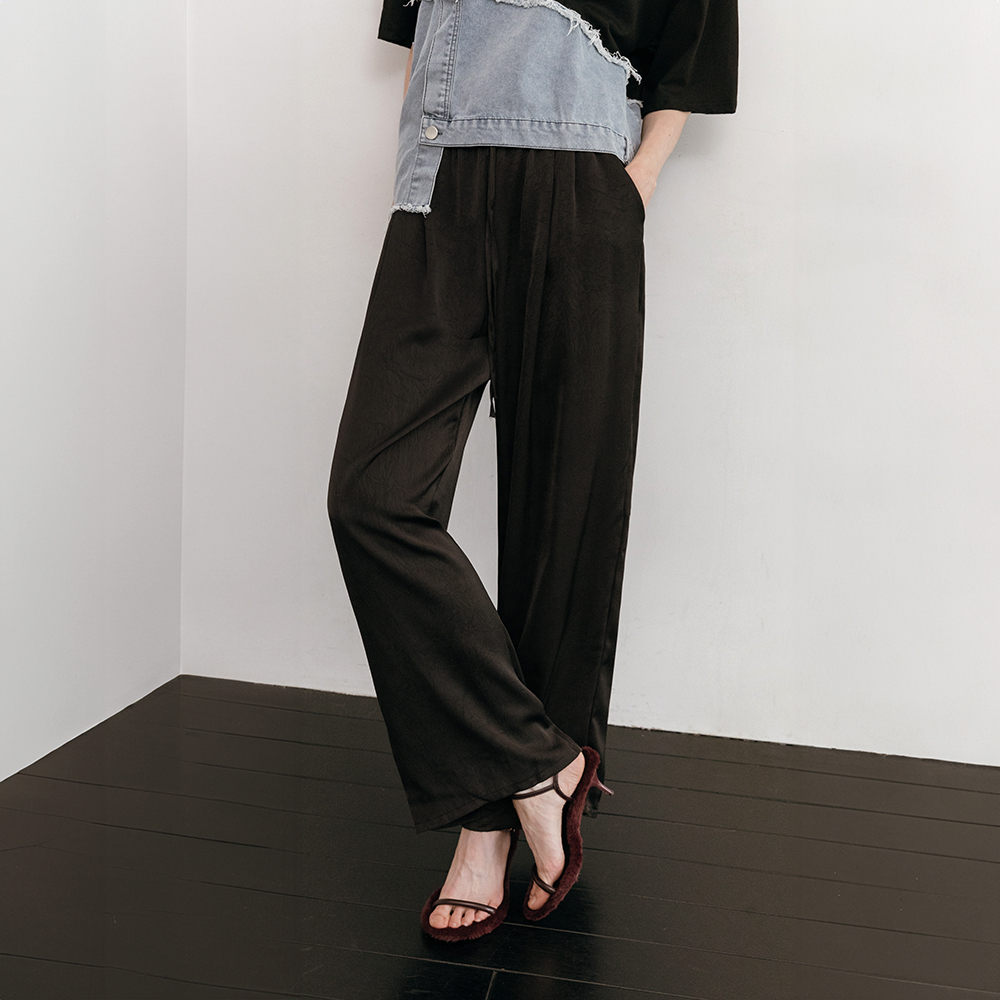 투핀턱 밴딩 새틴 와이드 팬츠 2color - 상품 이미지