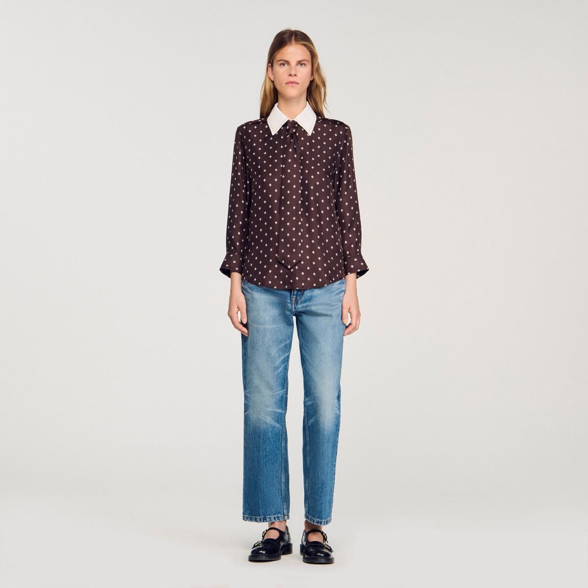 산드로 트렌디 패턴 넥타이 셔츠 블라우스 SFPCM01540_A394 BROWN / WHITE - 상세 이미지 4