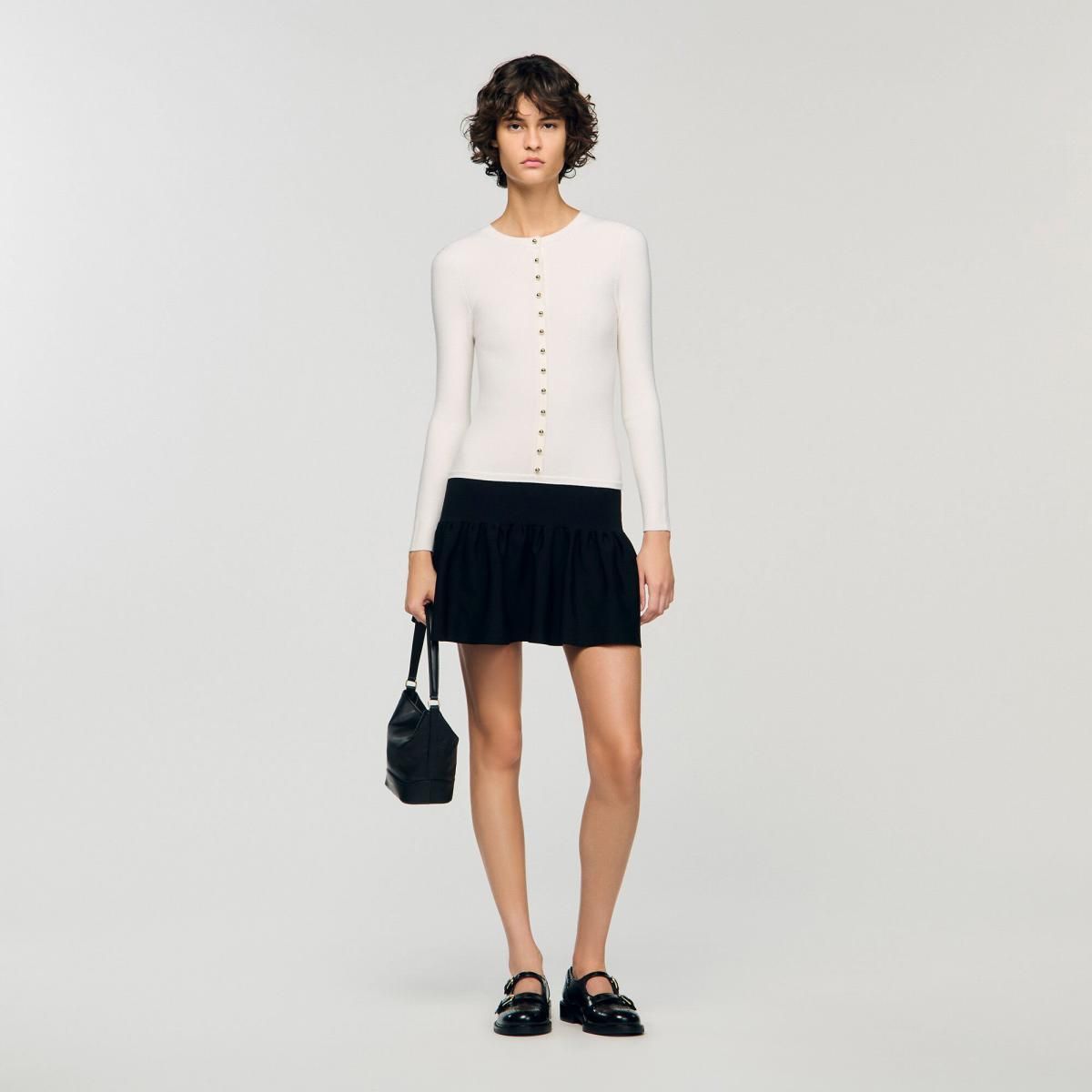 산드로 투톤 2in1 니트 플레어 미니 원피스 버튼업 SFPRO04463_A265 ECRU / SCHWARZ - 상세 이미지 2