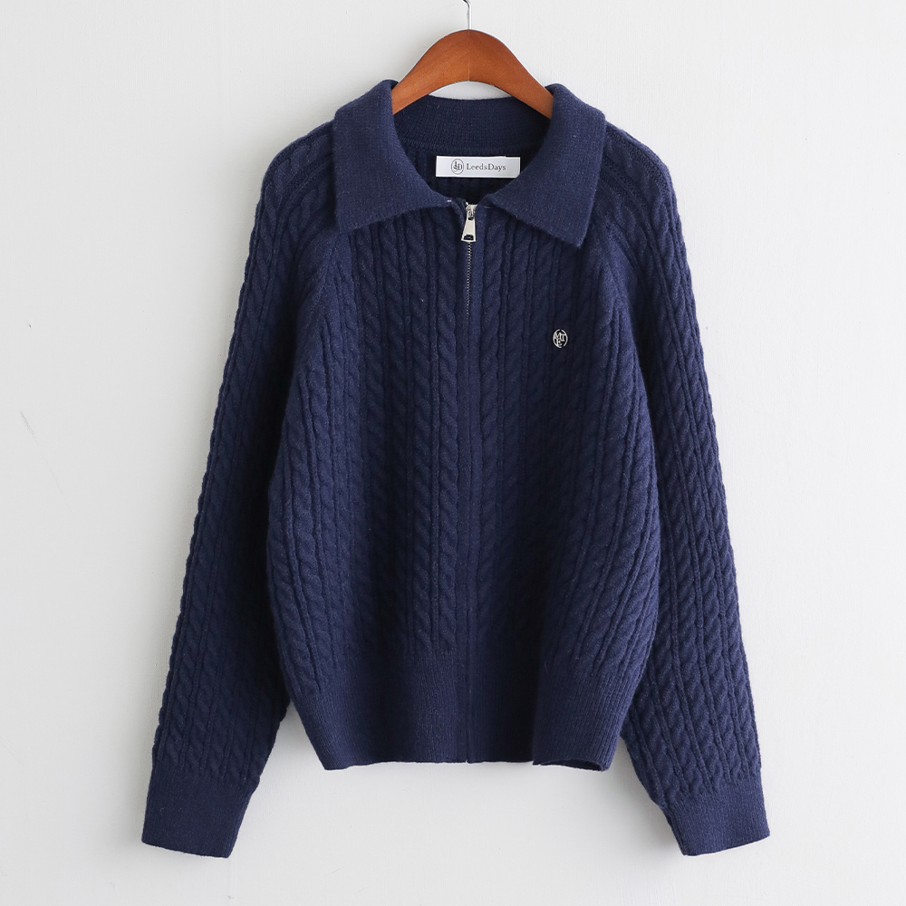 [오픈할인/정상가27800] 펄딘 팬던트 꽈배기 카라 데일리 클래식 니트 집업 가디건 - 상세 이미지 4