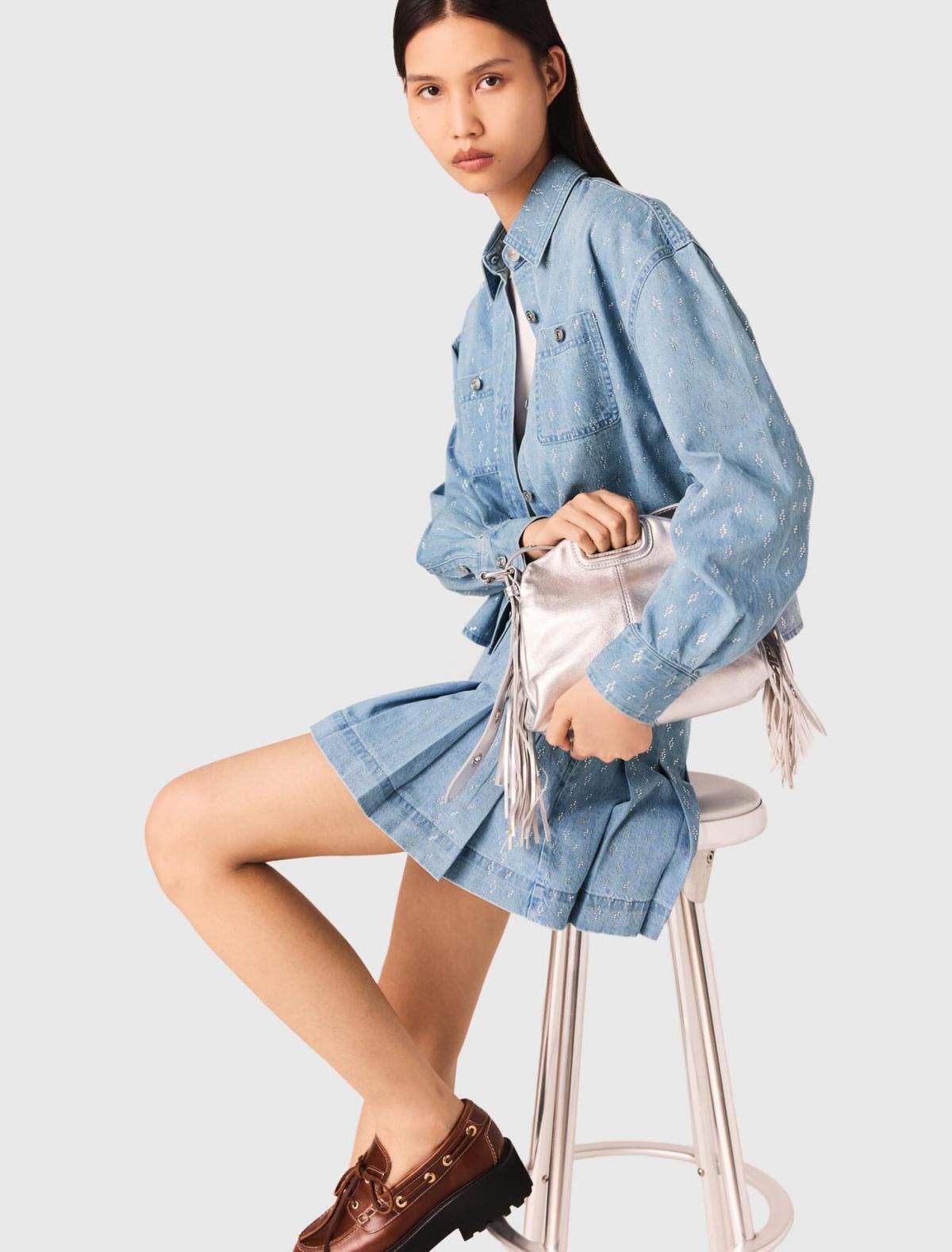 마쥬 크롭 데님 셔츠 스트라스 장식 3661601969386 BLEU DENIM - 상세 이미지 5